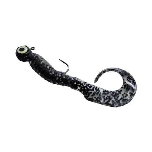 Pre-Rigged Glitter Fishing Jig Heads with Single Tail Grub (12 Pack), Choose your preferred size. Injected with Super Glow material That makes it pop to The Eyes of any fish species!