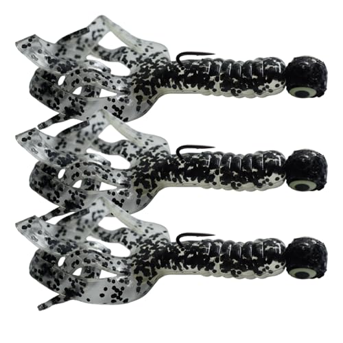 Pre-Rigged Glitter Fishing Jig Heads with Quad Tail Grub (4 Pack), Choose Your Preferred Size. Injected with Super Glow Material That Makes it pop to The Eyes of Any Fish Species!