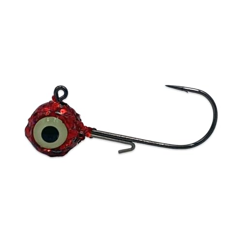 Glitter Jig Heads with Wire Keeper and Glow Eyes - 1/2 oz (Pack of 50) (Red)