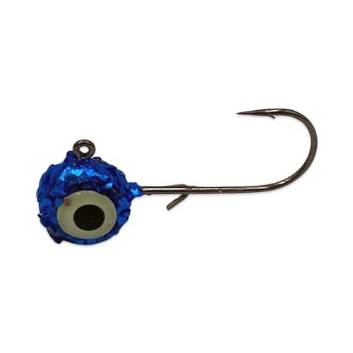 Glitter Jig Heads with Wire Keeper and Glow Eyes - 1/4oz (Pack of 50) (Blue)