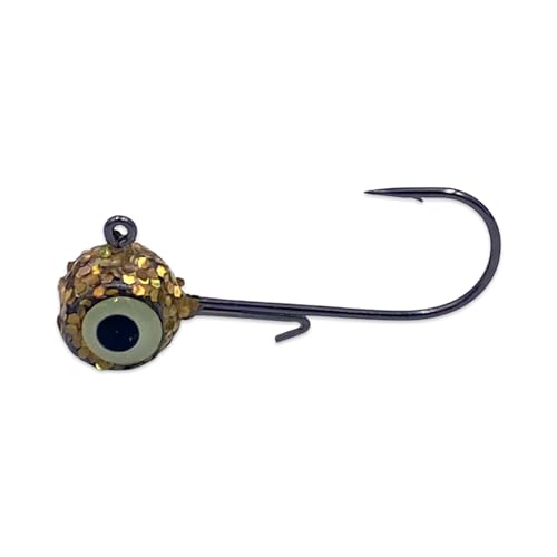 Glitter Jig Heads with Wire Keeper and Glow Eyes - 1/8oz (Pack of 50) (Gold)