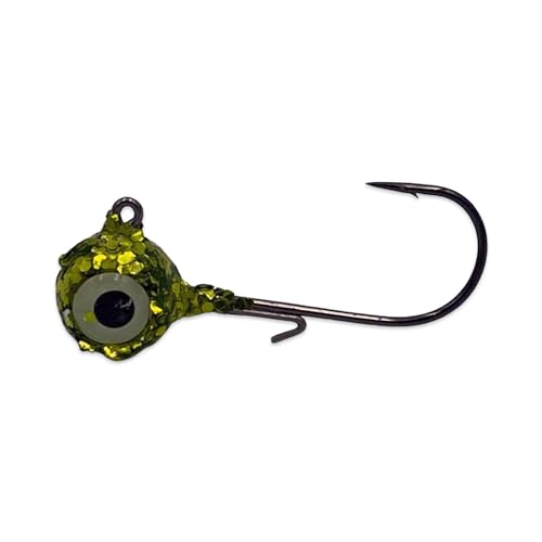 Glitter Jig Heads with Wire Keeper and Glow Eyes - 3/8 oz (Pack of 50) (Chartreuse)