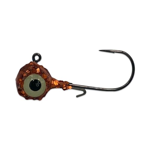 Glitter Jig Heads with Wire Keeper and Glow Eyes - 1/2 oz (Pack of 50) (Orange)