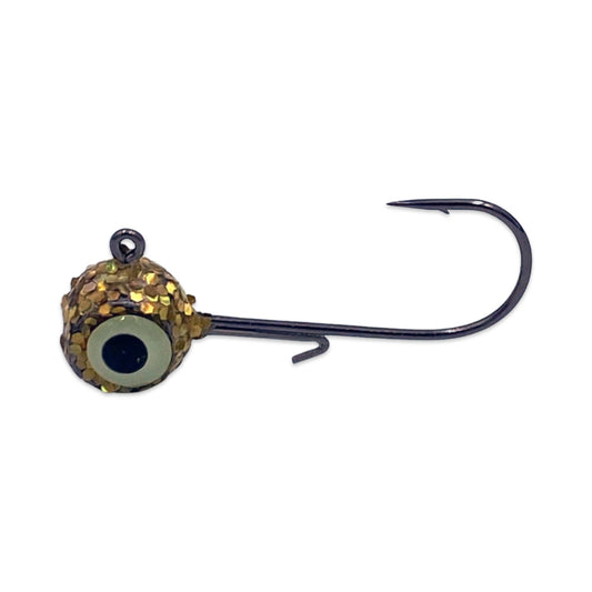 Glitter Jig Heads with Wire Keeper and Glow Eyes - 1/4oz (Pack of 50) (Gold)