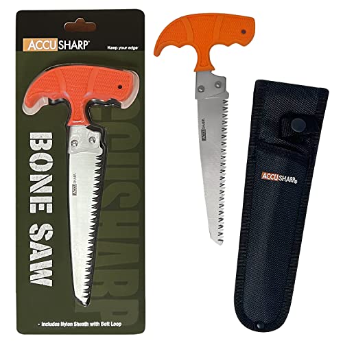 AccuSharp Bone Saw - Pack Saw for Hunting, Camping, Game Processing - Heavy Duty, Survival Hand Saw - Stainless Steel Blade, Ergonomic T Handle Saw with Sheath