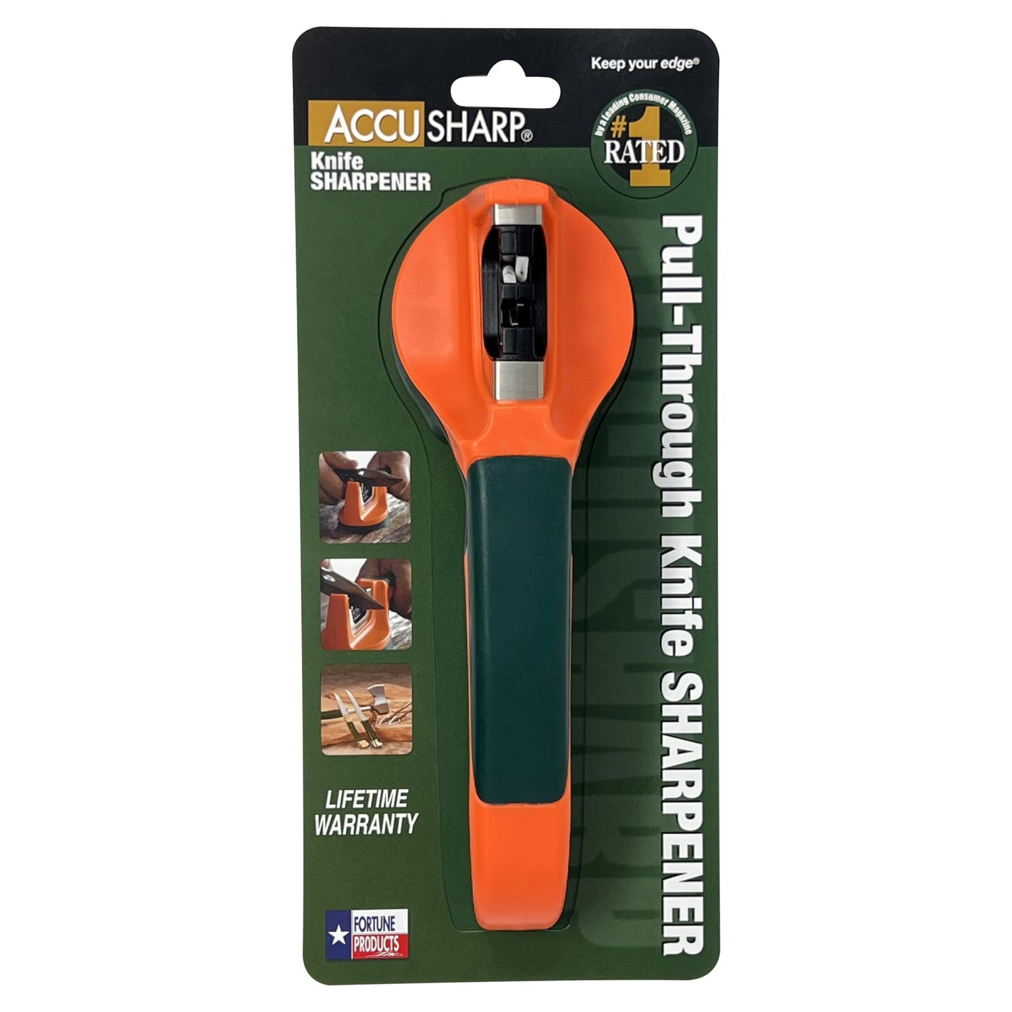AccuSharp Pull-Through Knife Sharpener for Cooking, Camping, Fishing, Outdoor, and More (Orange/Green)